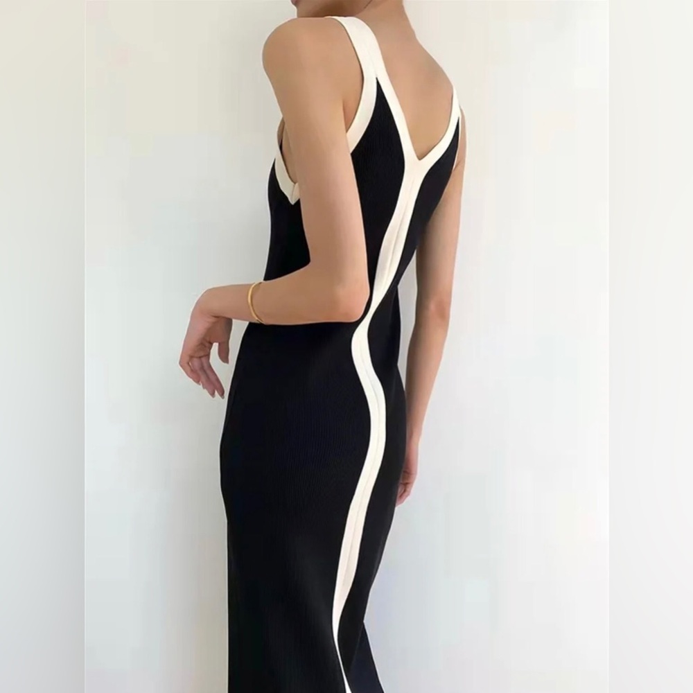 V-Neck Knit Colorblock Sleeveless Maxi Dress - Picture 2 of 16